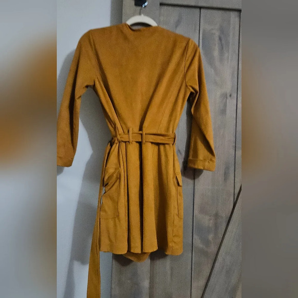 ZARA Faux suede belted utility mini dress romper. Mustard tan color. Size Medium - Picture 14 of 16
